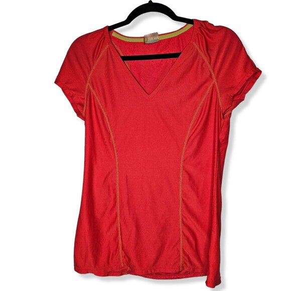 Athleta Size Medium Orange Breathable Mesh Short Sleeve Athletic Tee Zip Pocket - Picture 1 of 8